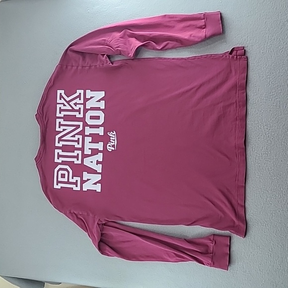 PINK Victoria's Secret Long Sleeve Pink Nation Maroon Tee Shirt - Size Small - Picture 3 of 11